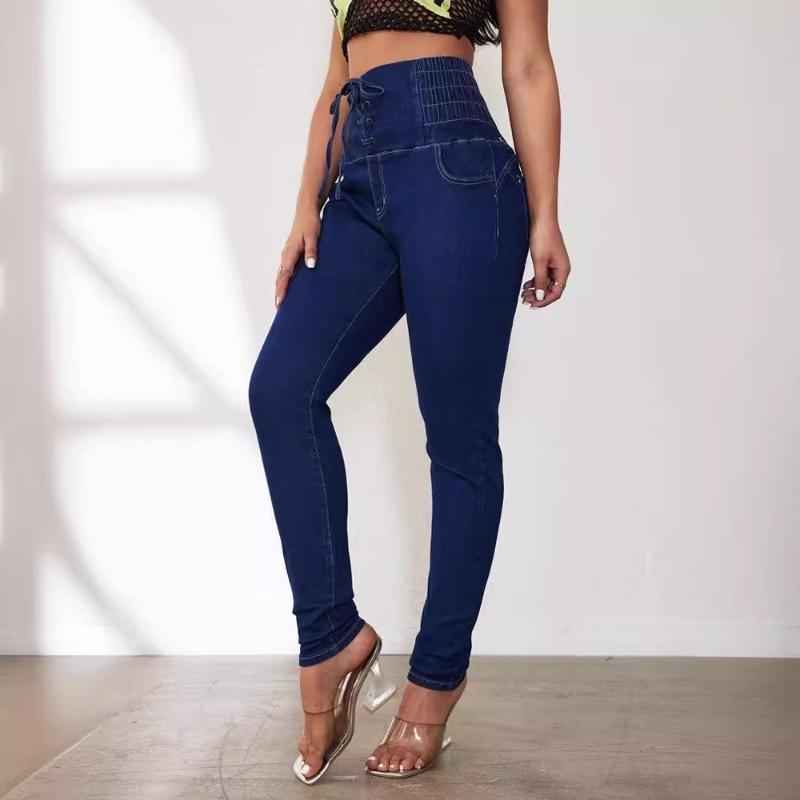 Spring and Summer New Sexy Hip Lift Lace-up Small Foot Jeans
