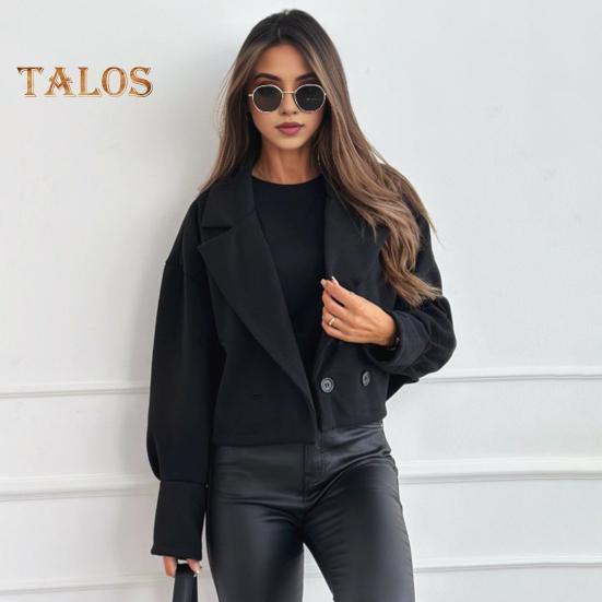 Women Fall Winter Coat Short Type Turn-down Collar Solid Color Loose Button Closure Cardigan OL Commuting Jacket Lady Daily Outwear