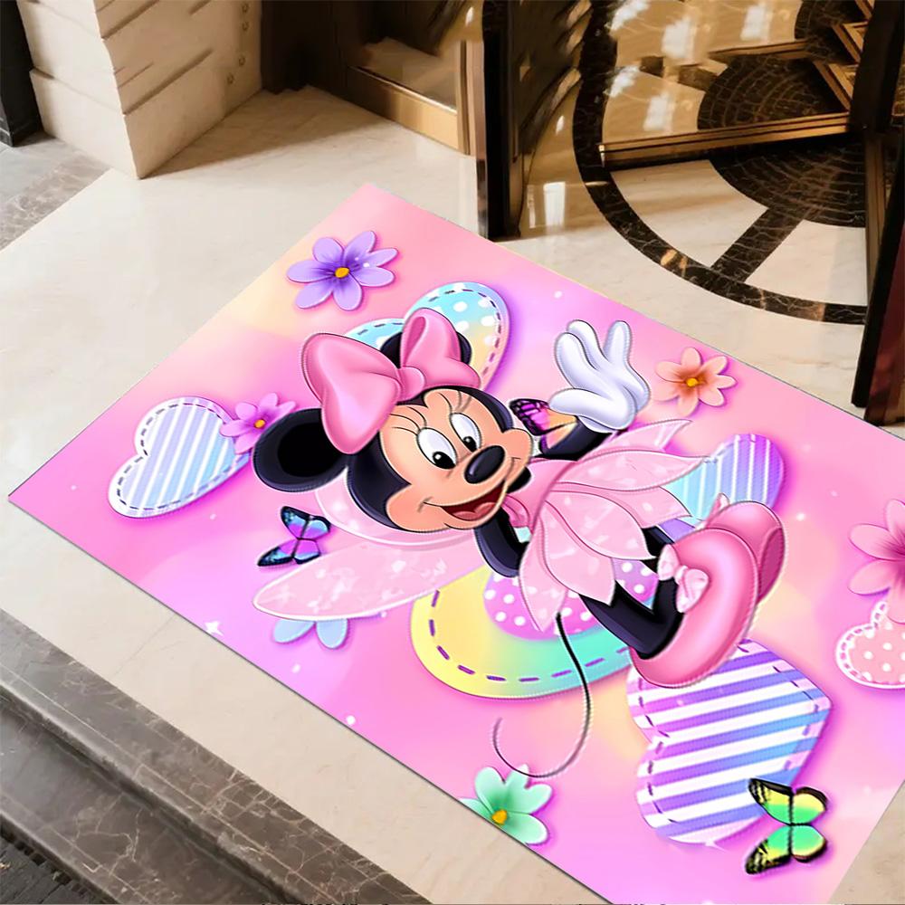 Minnie Mouse Floral Fantasy Area Rug Suitable for Dormitory Playrooms Dining Room Kitchen Antislip Carpet Office home decor Gift for Festivals