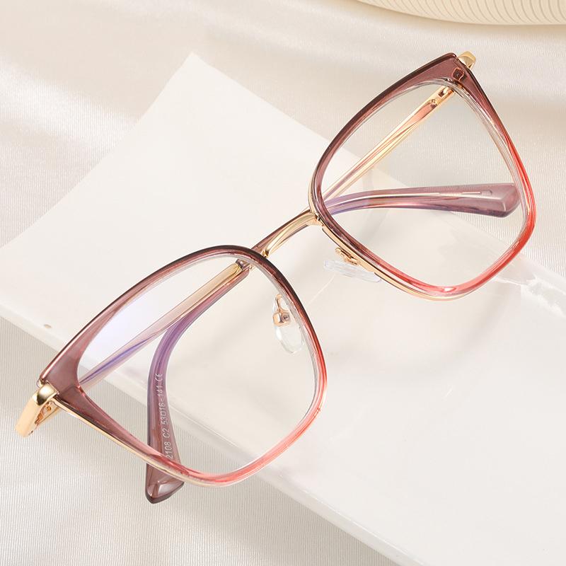TR90 Anti Blue Light Cat-Eye Shaped Presbyopia Eyeglasses Luxury Optical PC Screen Eyeglasses Women Stylish Gradient Co+lor Big Frame +5
