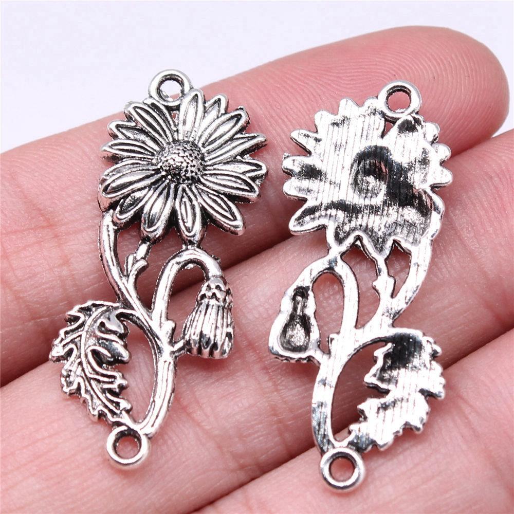 Flower Petal Connectors Botanical Themed Antique Bronze Zinc Alloy Jewelry Making Connect Charms Extender Connectors