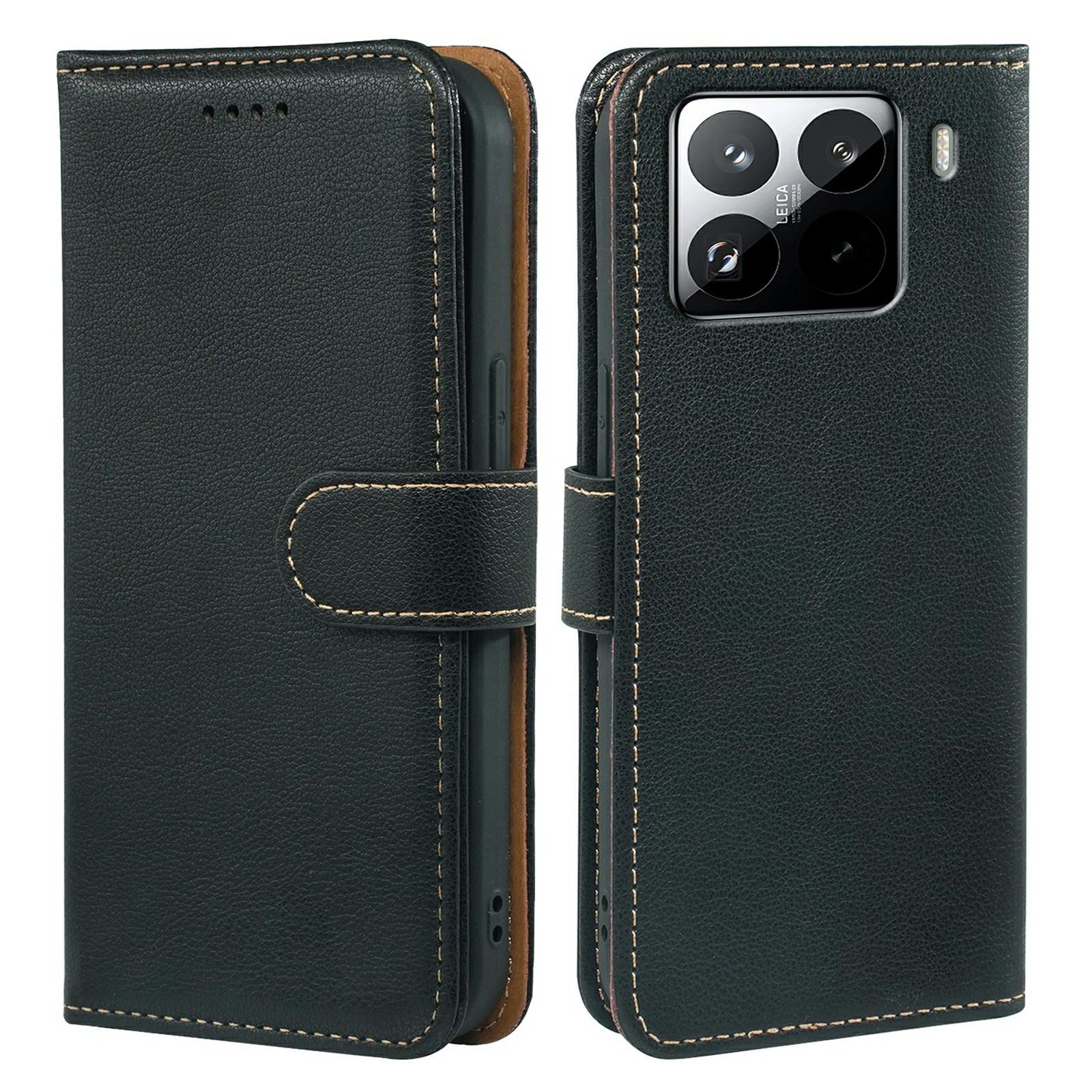 

For Xiaomi 15 Pro Case RFID Blocking Wallet Litchi Texture Leather Phone Cover Magnetic Clasp Black
