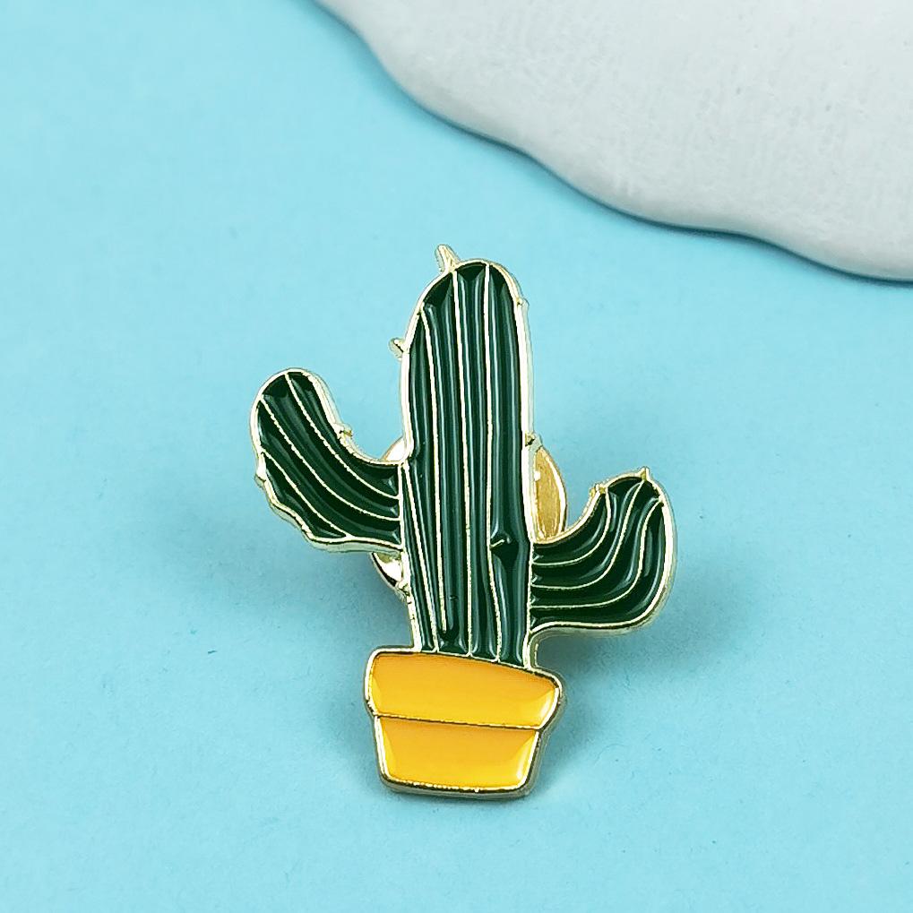 Cute Cartoon Cactus Brooch - Alloy Plant-Shaped Pin Badge Accessory