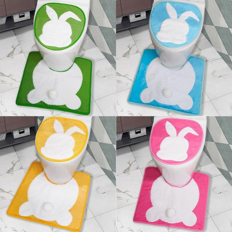 Elastic Easter Rabbit Toilet Seats Cover and Toilet Rugs U Shaped Adds a Touch of Fun to Your Bathroom Decoration