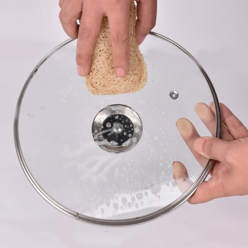 WANJICHENRUI Natural Loofah Brush, Kitchen Sponge, Loofah Scrubbing Brush for Dishwashing, Antibacterial, Natural Plant Fiber, 4 Pieces