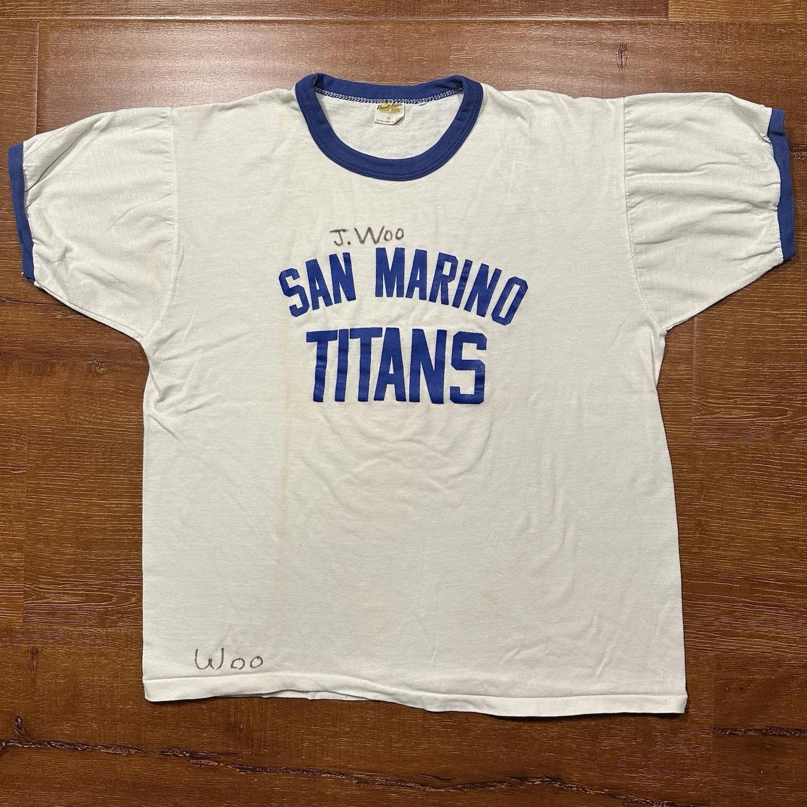 Vintage 60s 70s Russell Athletic Crop Ringer T Shirt Men M San Marino Titans VTG S