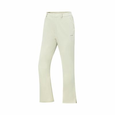 Li Ning Effen Kleur Middenhoge Taille Ademend Veelzijdig Uitlopend Sport Lang Broek Dames bottoms Kiezelwit-Grijs AYKV720-6