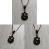 Geometric Gothic Bronze Green Stone Pendant Necklace With Cross Chain For Women