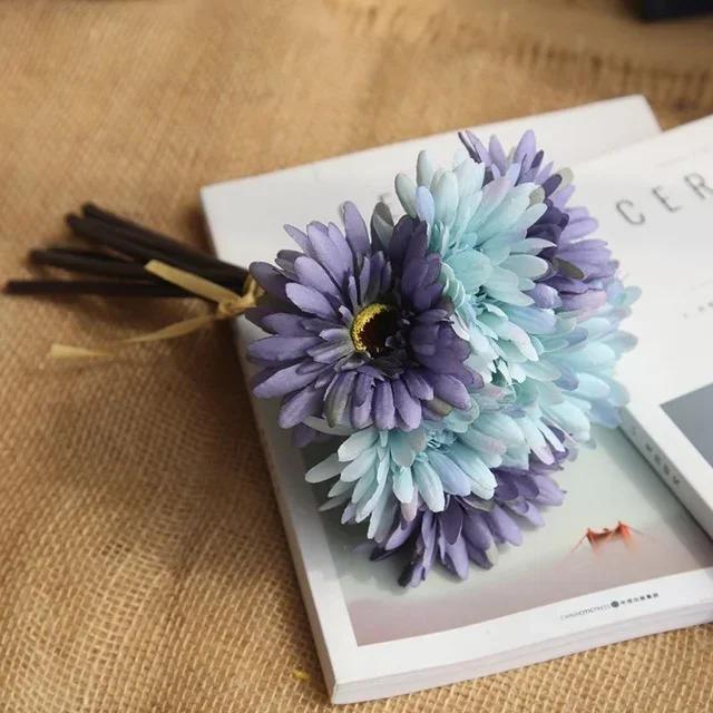 

7 Pcs/Bundle Artificial Flowers Gerbera Flower Bouquet Holding Flowers Flowers for Home Decoration Wedding Party Blue