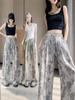2025 Summer Retro Print High-Waisted Wide-Leg Pants - Slimming, Loose, and Lightweight for Women