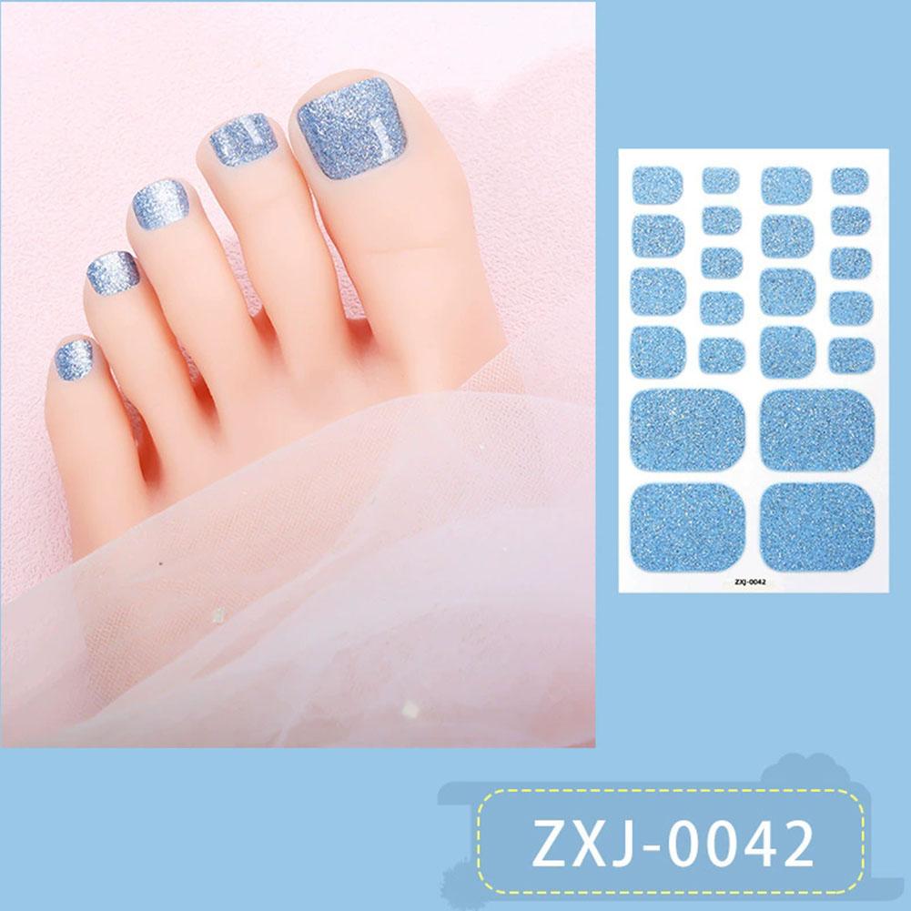 22Tips Vibrant Glitter Toenail Stickers Solid Color Full Cover Toenail Polish Strips Summer Self Adhesive DIY Foot Decals