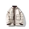 Mens Solid Color Lamb Fleece Puffer Jacket Winter Warm Plus Size Casual Cotton Coat