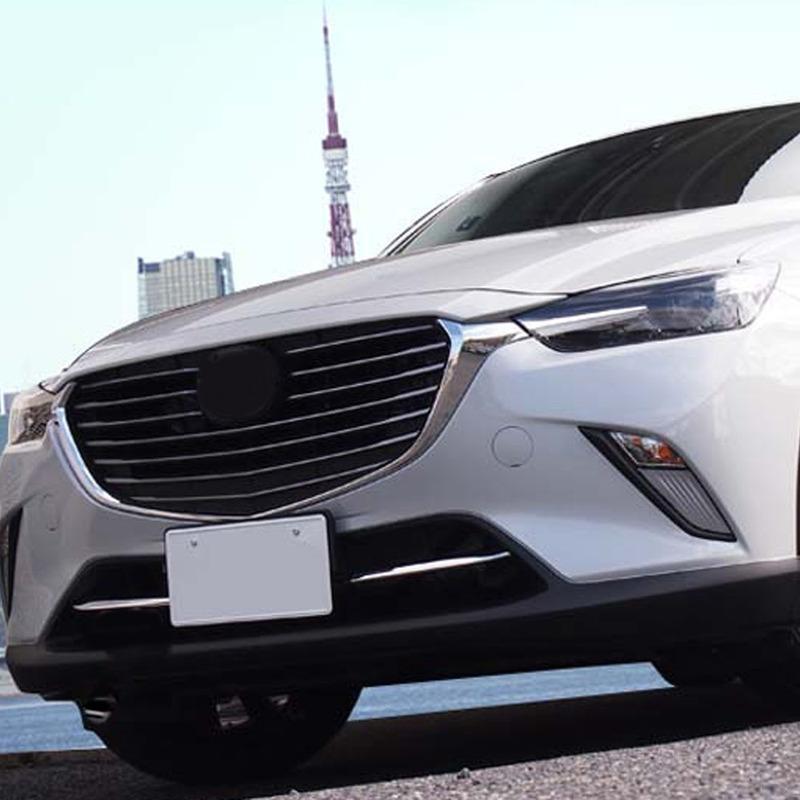 For Mazda CX-3 CX3 2017 2018     Car Styling Cover Trim Head Front Bottom Racing Grid Grill Strip Trim 2PCs