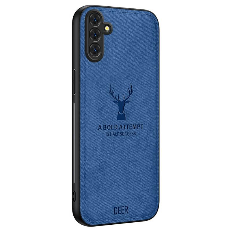 

For Samsung Galaxy A16 4G/5G Case Deer Pattern Cloth Texture PU Leather Hybrid Phone Cover Blue