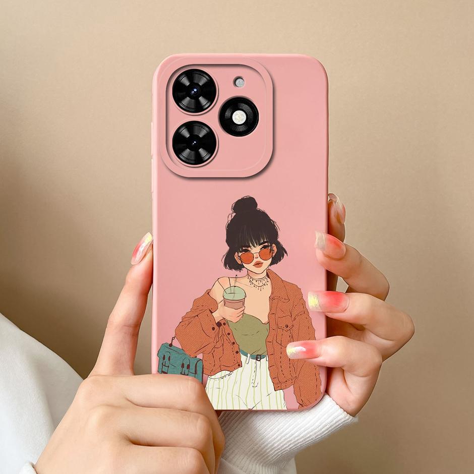 For Tecno Spark Go 2024 Case Cool Girl Cartoons Pattern Liquid Silicone Shell For Tecno Spark Go2024 New Design Prevalent Fundas