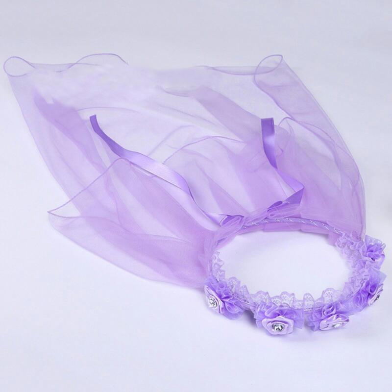 

Детская повязка на голову «Маленькая принцесса», двухслойная тюлевая свадебная фата, гирлянда из цветов, оборки, цветочное кружево, свадебная вечеринка, венок фиолетовый