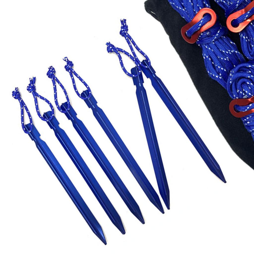 Corda de Barraca Fivelas de Estaca Cordas Refletivas Conjunto com Bolsa de Armazenamento para Acampamento ao Ar Livre Azul