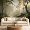 Sonnenbeschienener nebliger Waldweg Wandbild Tapete Naturlandschaft für Wohnzimmer Schlafzimmer Sofahintergrund Nicht selbstklebend
