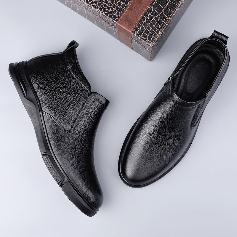 Fashion High Quality Genuine Leather Men Ankle Boots Luxury Brand Man Chelsea Boots Casual Male Slip on Shoe Soft Winter Warm Snow Botas
