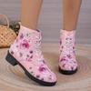 Women's 2025 Rose Print Combat Boots High Top Gothic Platform Workboots Wide Fit Non-Slip Comfortable Ankle Boots Fashion