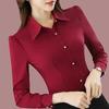 Red Black Shirt Women's Long-sleeved Solid Color Korean Style Business Attire Formal Decoration Tops Bottoming Shirt