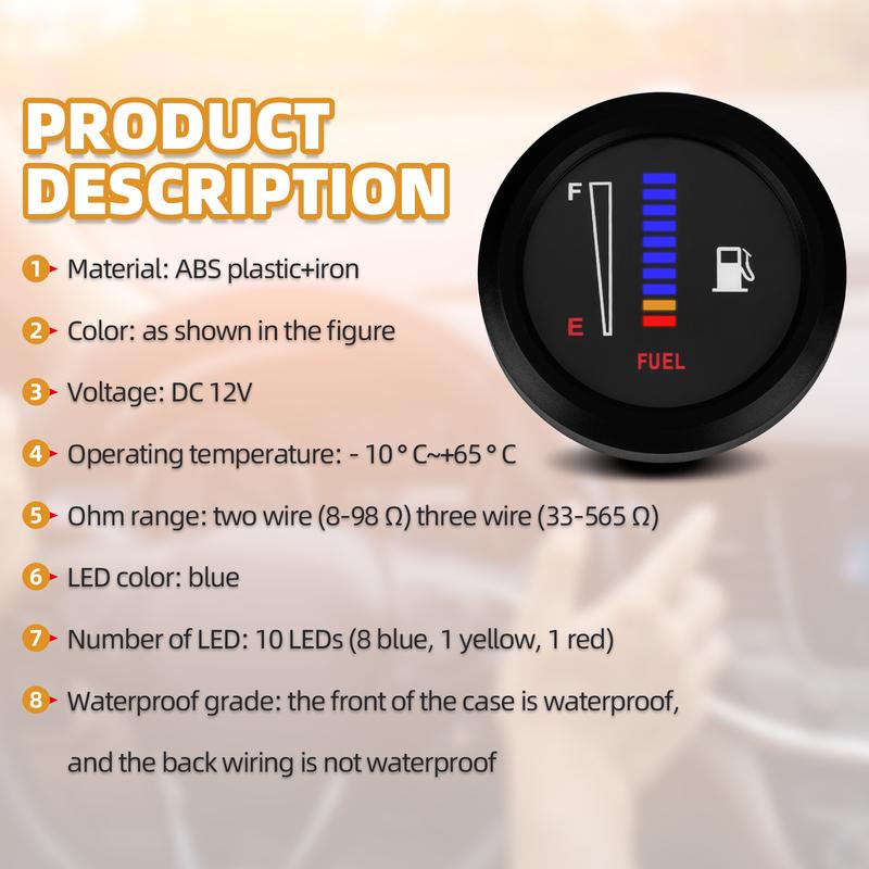 CNSPEED Universal 12V 2" 52mm Fuel Level Gauge Car Motorcycle Fuel Level Meter Gauge Electronic LED Ultra Thin Benzine Meter