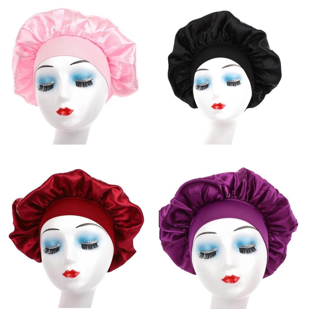 Wide Brim Satin Sleep Cap: Elastic Shower & Chemotherapy Hair Care Hat