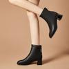 2025 new spring and autumn round head boots women's thick heel soft leather medium heel boots thin boots autumn and winter women's shoes fashion boots