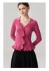 Elegant 3D Wave Edge Cashmere Ruffle Cardigan - Women's Autumn/Winter Flared Sleeve Knitwear