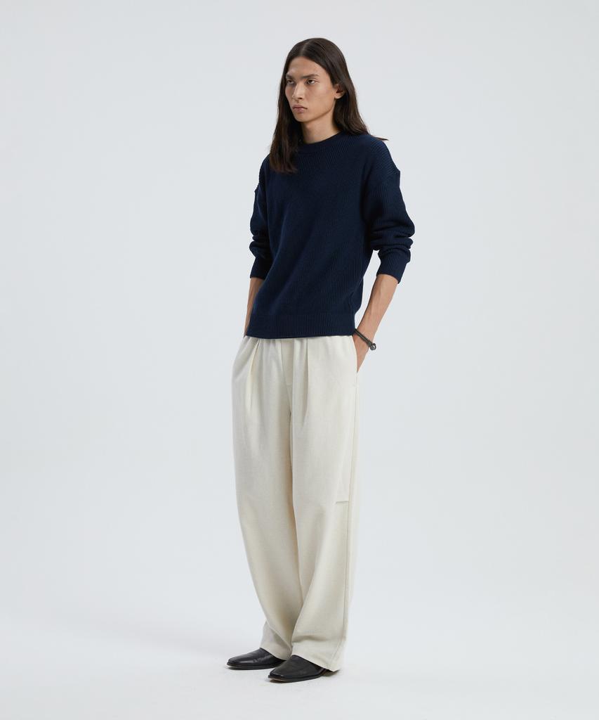 KNITTED Soft Cotton Drop Shoulder Waffle Knit Navy