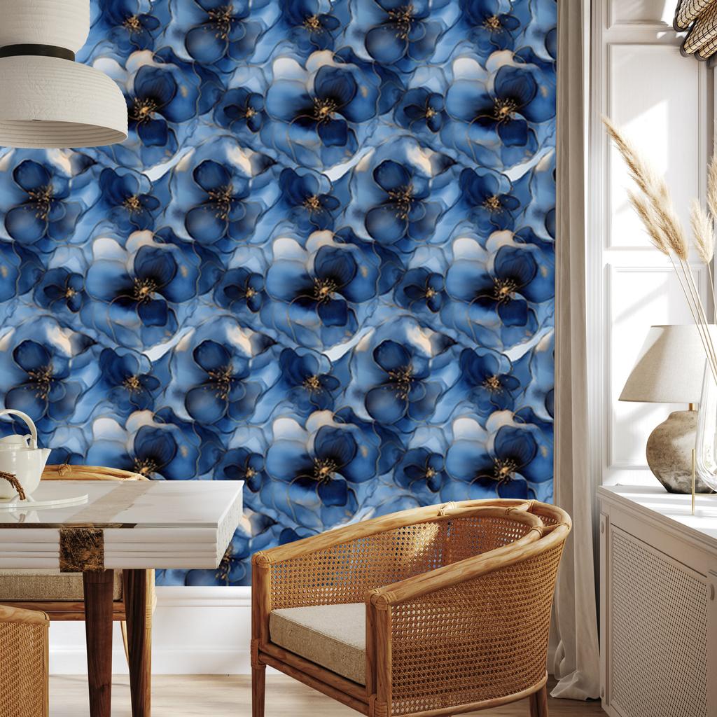 Wallpaper Ink Blue, Navy Blue, Light Gray and Black 50x1000