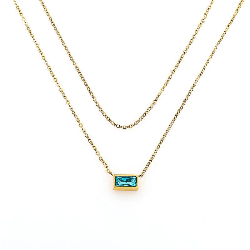 French Light Luxury Titanium Steel Non-Fading Jewelry Fashionable Versatile Stacked Wearing Collarbone Chain Double Layer Blue Zircon Necklace Women