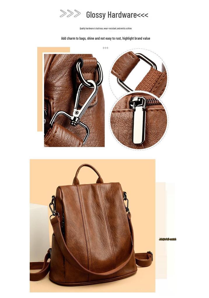 Women's Retro Anti-theft Faux Leather Backpack - High-end, Versatile, Large Capacity