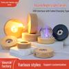 Round LED Night Light with Luminous Crystal Ball and Wooden Base for Bedroom