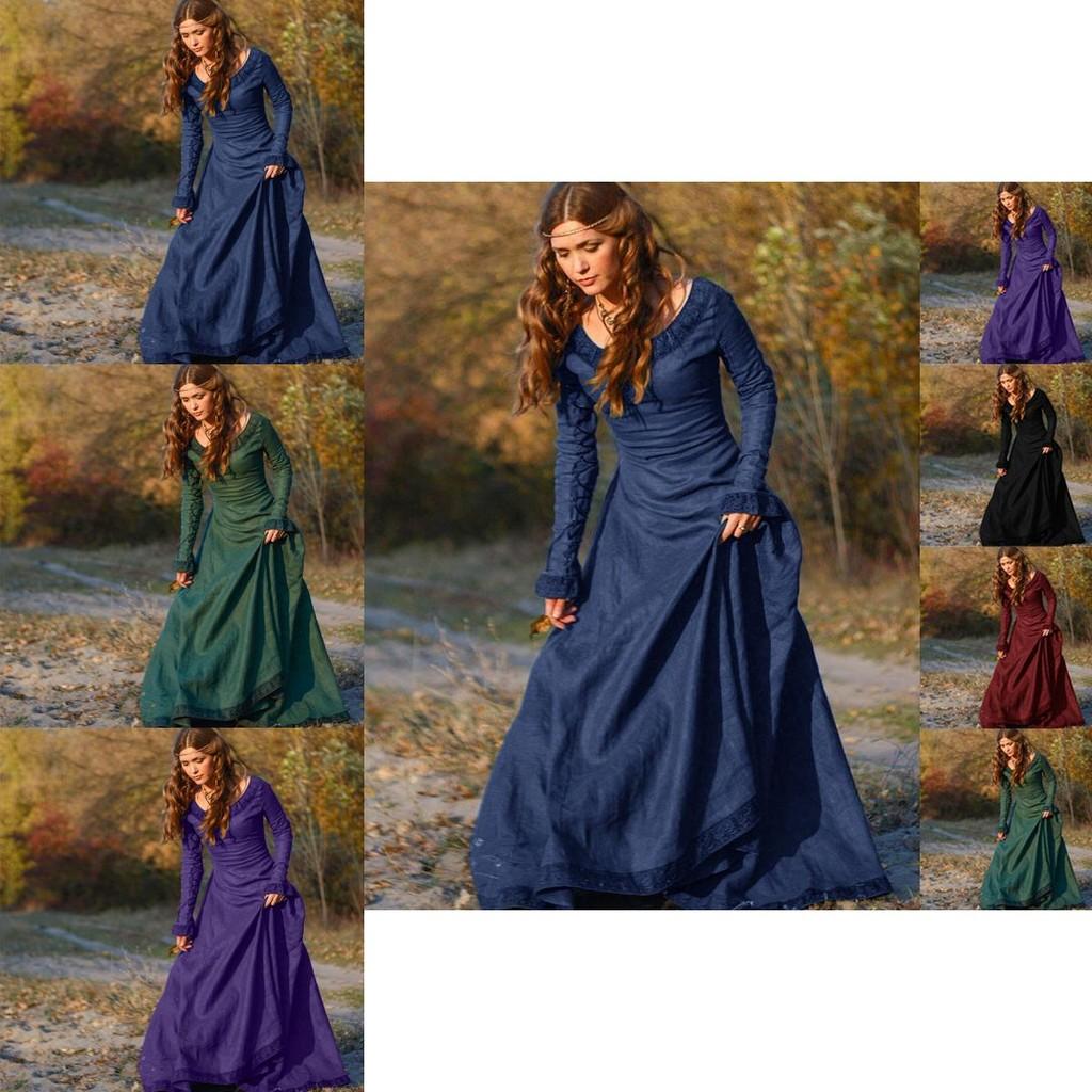 Elegant Women's Medieval Dress With Long Sleeves For Gothic Halloween Cosplay Events