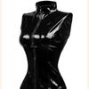 Glossy Black Patent Leather Slim Fit Triangle Jumpsuit