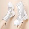 Genuine Leather Mesh Thick Sole Height-Boost Women's Martin Boots 2025 - Breathable Cut-out Design