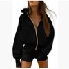 Women's Zipper Hooded Long-sleeved Short Sweatshirt Wool Hooded Jacket Fashion Autumn and Winter Clothes