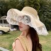 Summer Straw Hat Internet Celebrity Large Brim Sunshade Sun Protection Beach Hat Lace Bow Wavy Edge Sweet Bucket Hat Women