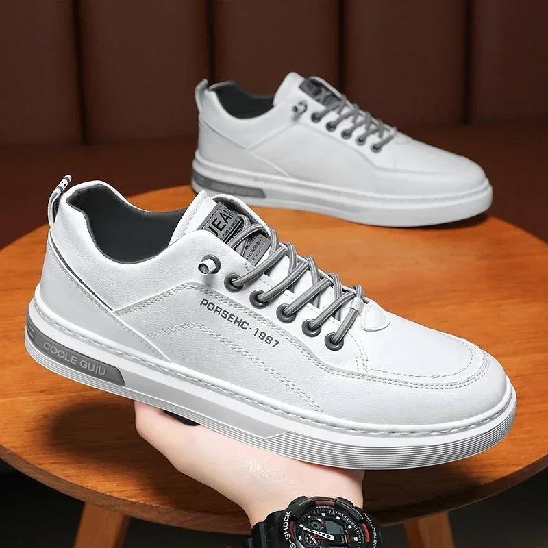 Leather Men Skateboarding Shoes Platform Casual Shoes Soft Walking Sneakers Outdoor Breathable Lightweight Running Tennis Shoes