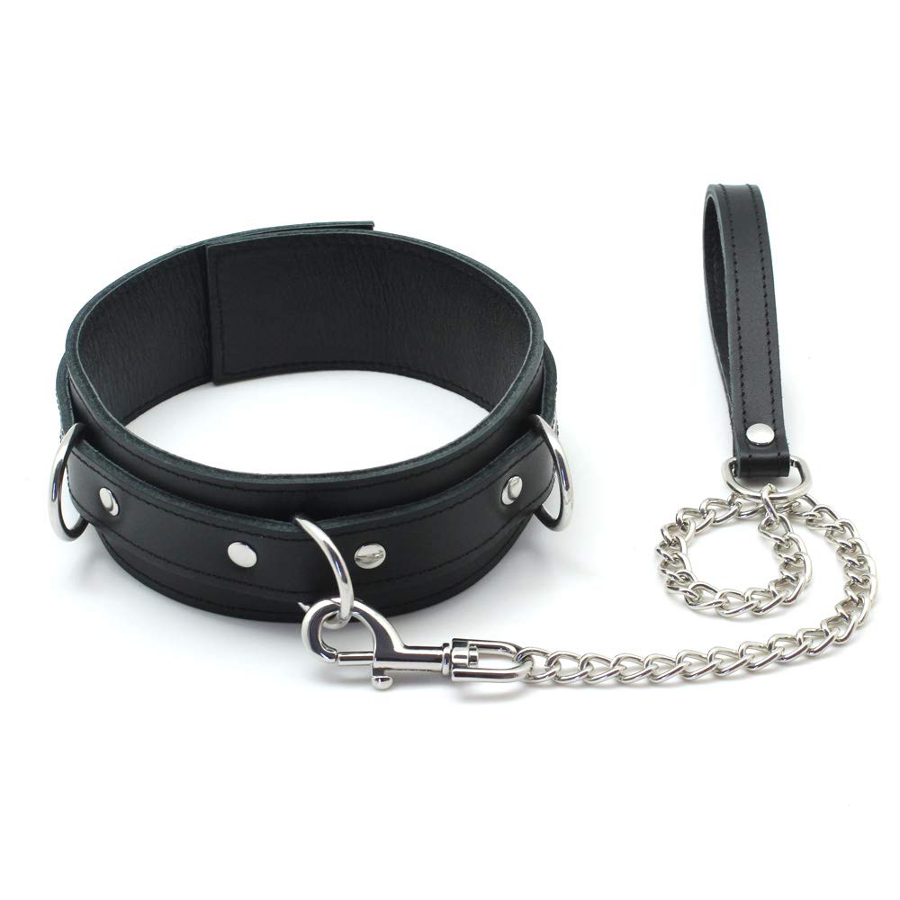 Liebe Seele SM goods collar and handcuffs black set genuine leather high quality cosplay x silver [Liebe Seele] (black hardware)