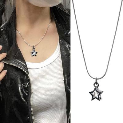 Five-pointed Star Necklace Handmade Pendant Necklaces Punk Choker Chain Fashion Neckband Gift for Teens Girls Boys