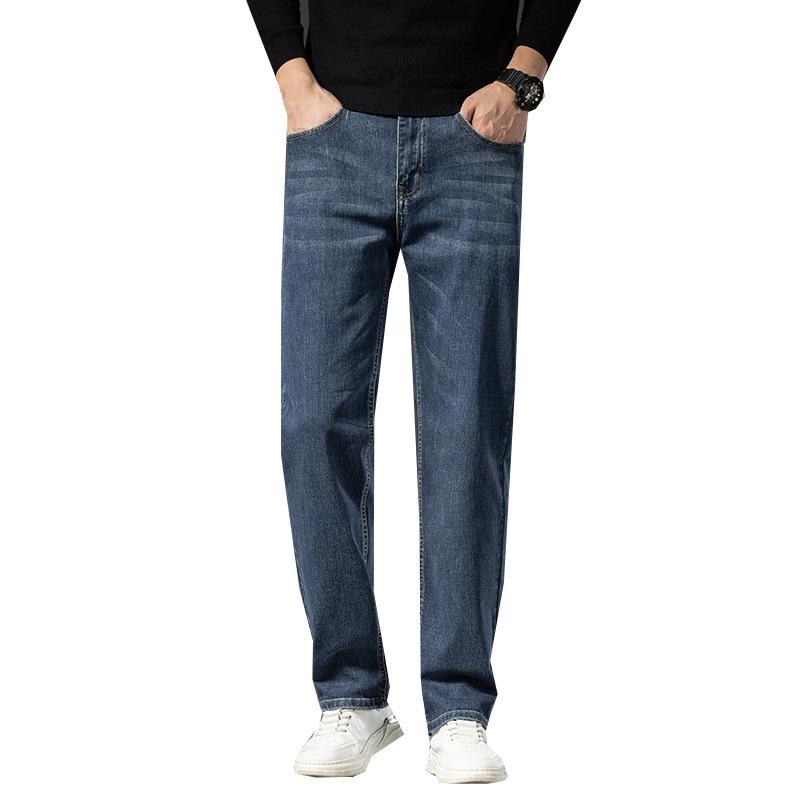 Jeans Men's Autumn And Winter Thick Elastic Casual Trendy Versatile Straight-leg Loose Jeans Men's Straight-leg Pants