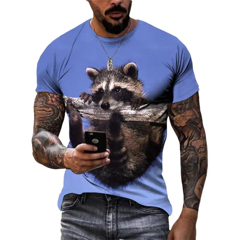 3D Printed Funny Raccoon T Shirt For Men Cute Animal Pattern T-Shirts Summer Fashion Casual Round Neck Tees Loose Short Sleeves