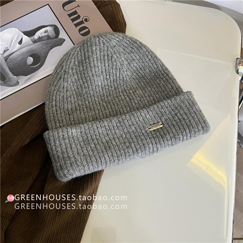 Contains wool Korean version ins simple wool hat women's new small face warm ear protection knitted hat couple