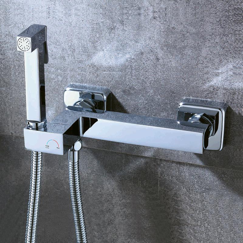 Bideuri BAKALA, pătrate, din alamă cromată, bideu pentru toaletă, robinet de duș, set pulverizator portabil, robinet de apă caldă și rece, duș igienic