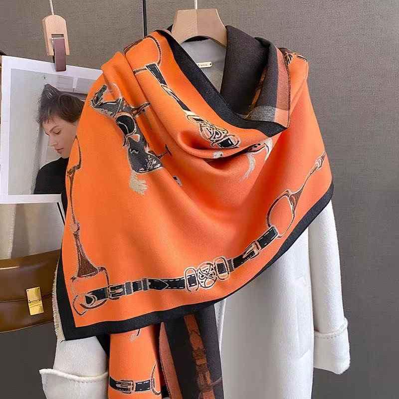 

Retro Rider Horse Imitation Cashmere Scarf Unisex Double-Sided Thickened Windproof Neck Warmer Stylish Accessory for Men And Wom One Size помаранчевий