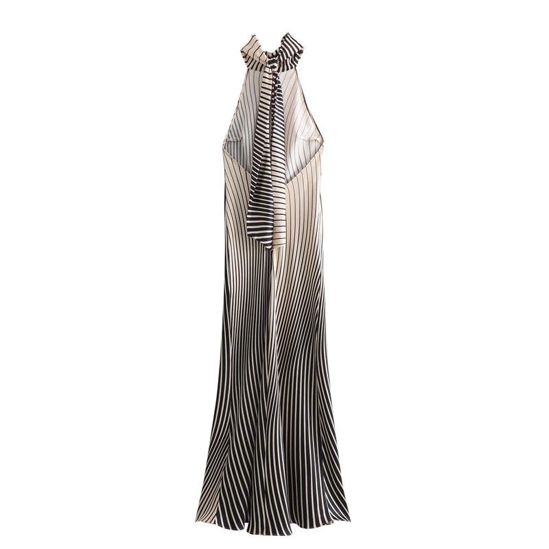 Elegantné dámske šaty Pruhované sexy slim fit šaty bez chrbta Úzke šnurovanie Župan bez rukávov Letné dámske elegantné spoločenské šaty