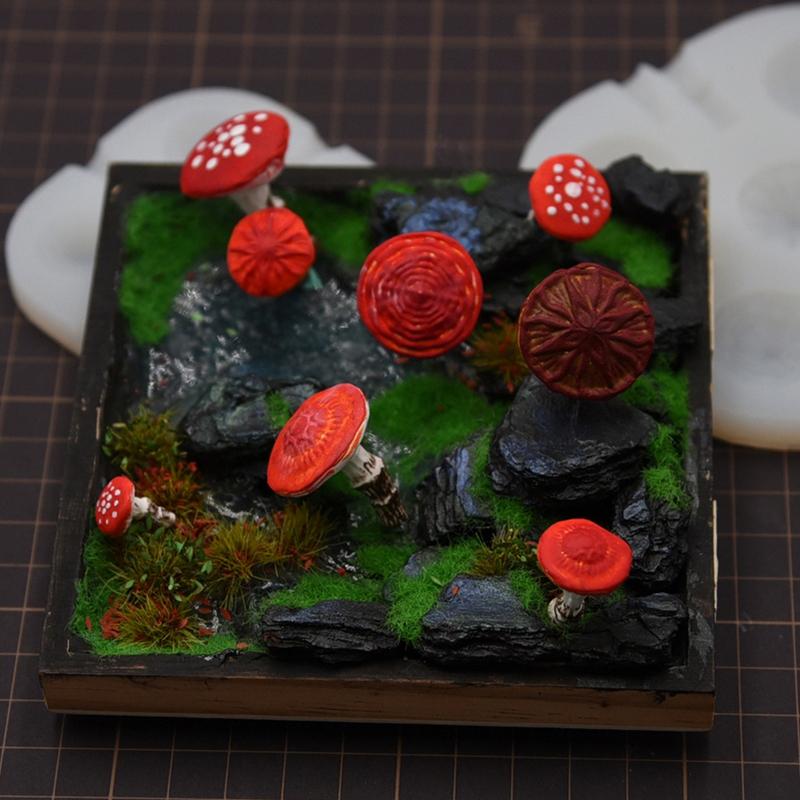 2Pcs/Set Mini Mushroom Silicone Mold Ultra-Light Clay Resin Clay Diy Soft Pottery Miniature Mushroom Quick Modeling Tool