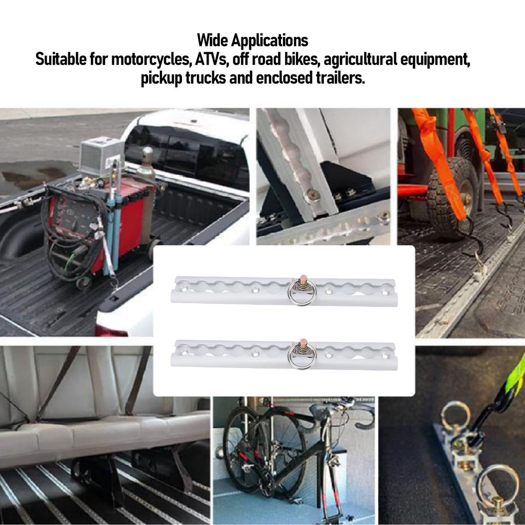Aluminum L Track 304mm Thickened L Track Tie Down Rail with 4 Round Rings for Motorcycles ATVs Dirt Bikes Pickup Trucks
